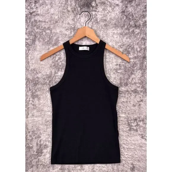 Anine Bing Top Medium Womens Black Ribbed Sleeveless Tank - Picture 1 of 10